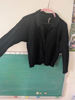 1950s Vintage Kimberly Black Button-Up Women's Sweater Cardigan Wool Cropped